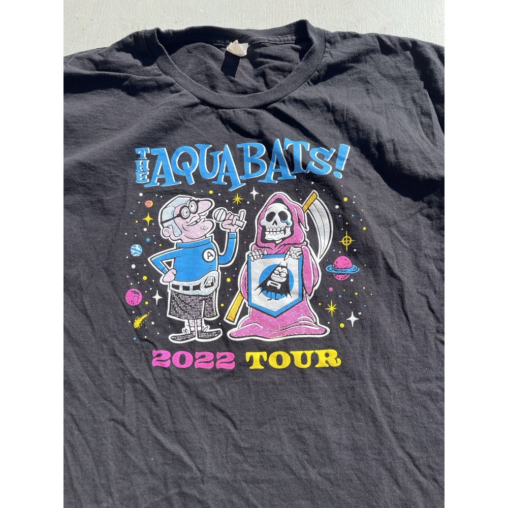Men's AquaBats T-Shirt Black Spell-Out XL 2022 Tour Punk Pop Ska Band Rock Skull
